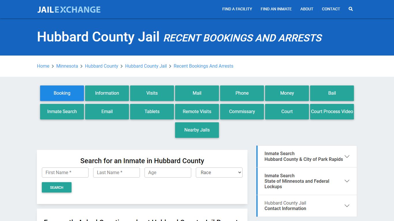 Hubbard County Jail Recent Bookings And Arrests - Jail Exchange