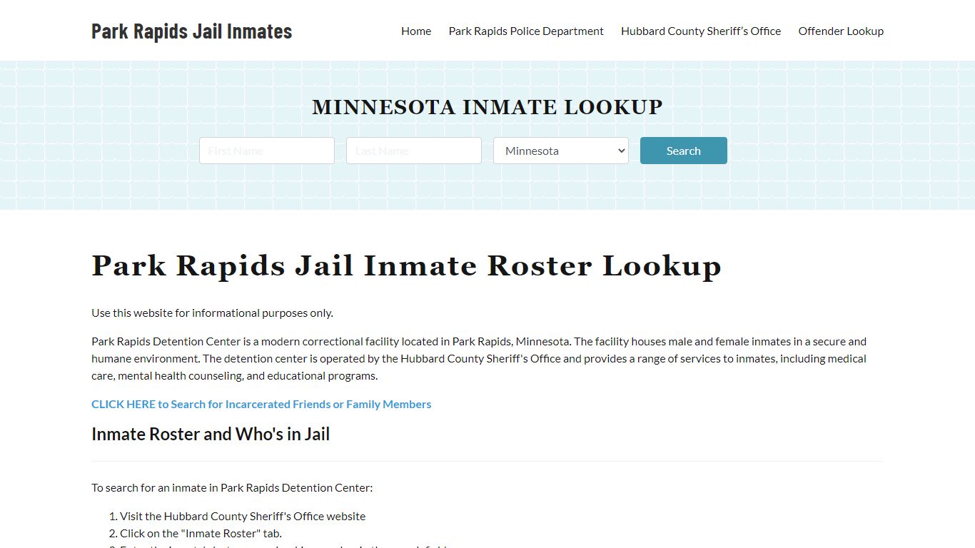 Park Rapids Jail Inmate Roster, Hubbard County, MN, Offender Search